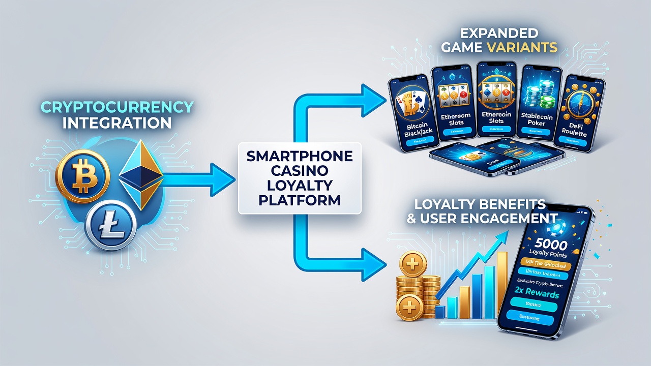 Mobile casino loyalty dashboard displaying various game variants unlocked through cryptocurrency rewards
