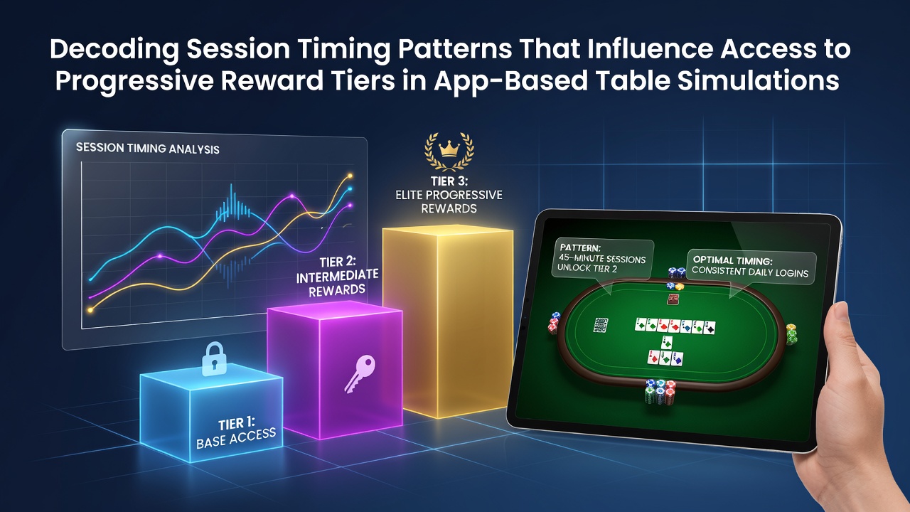 Mobile app interface displaying session timing metrics and reward progression indicators for virtual table games
