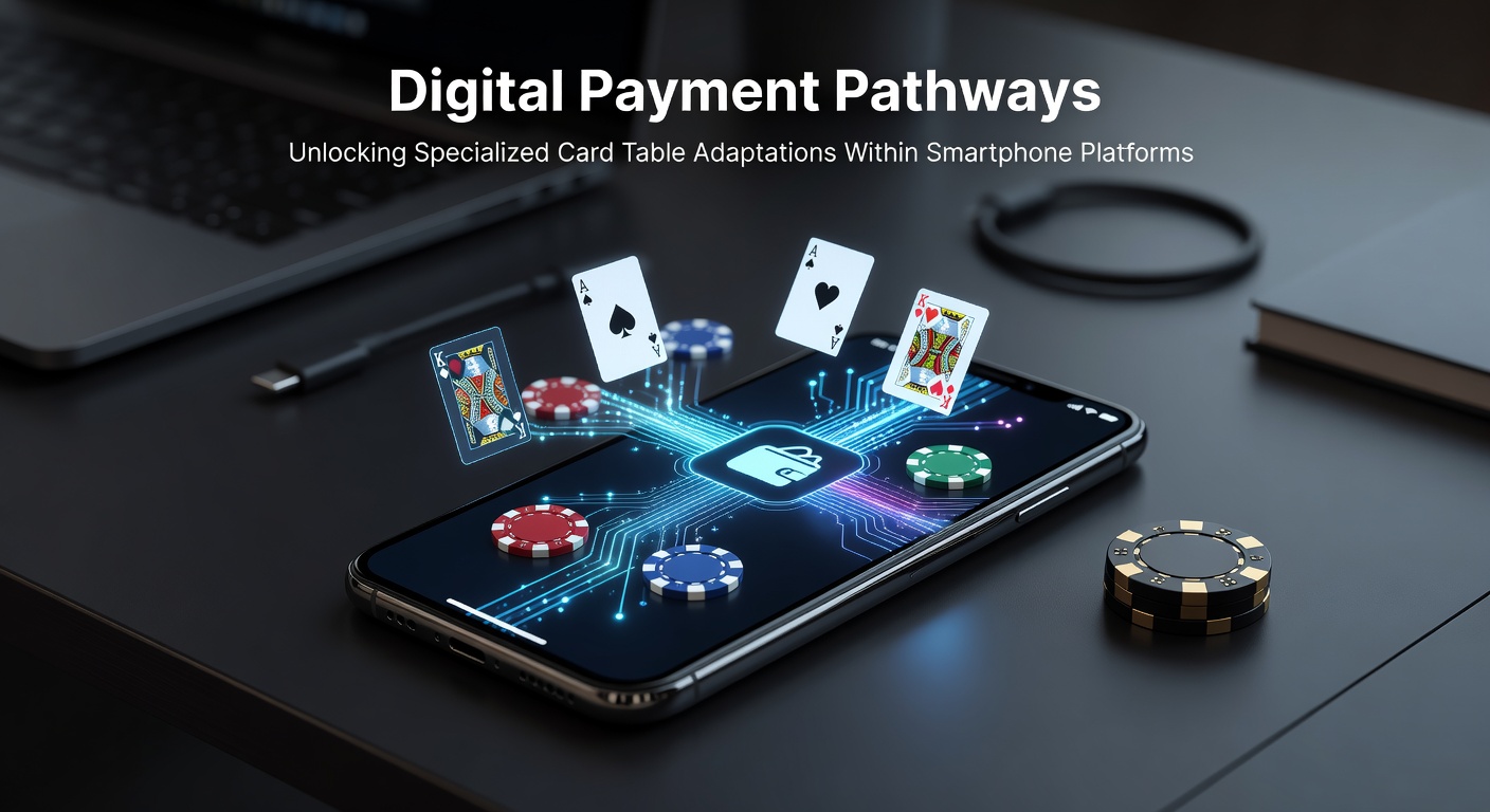 Smartphone displaying adapted card table interface with digital payment integration for casino games