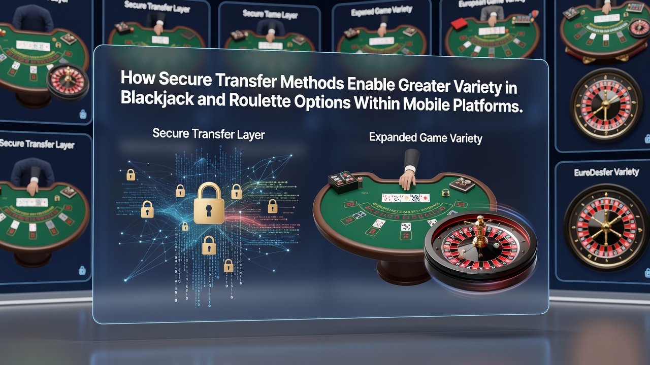 Mobile app interface showing diverse blackjack and roulette tables with secure transaction confirmation overlays